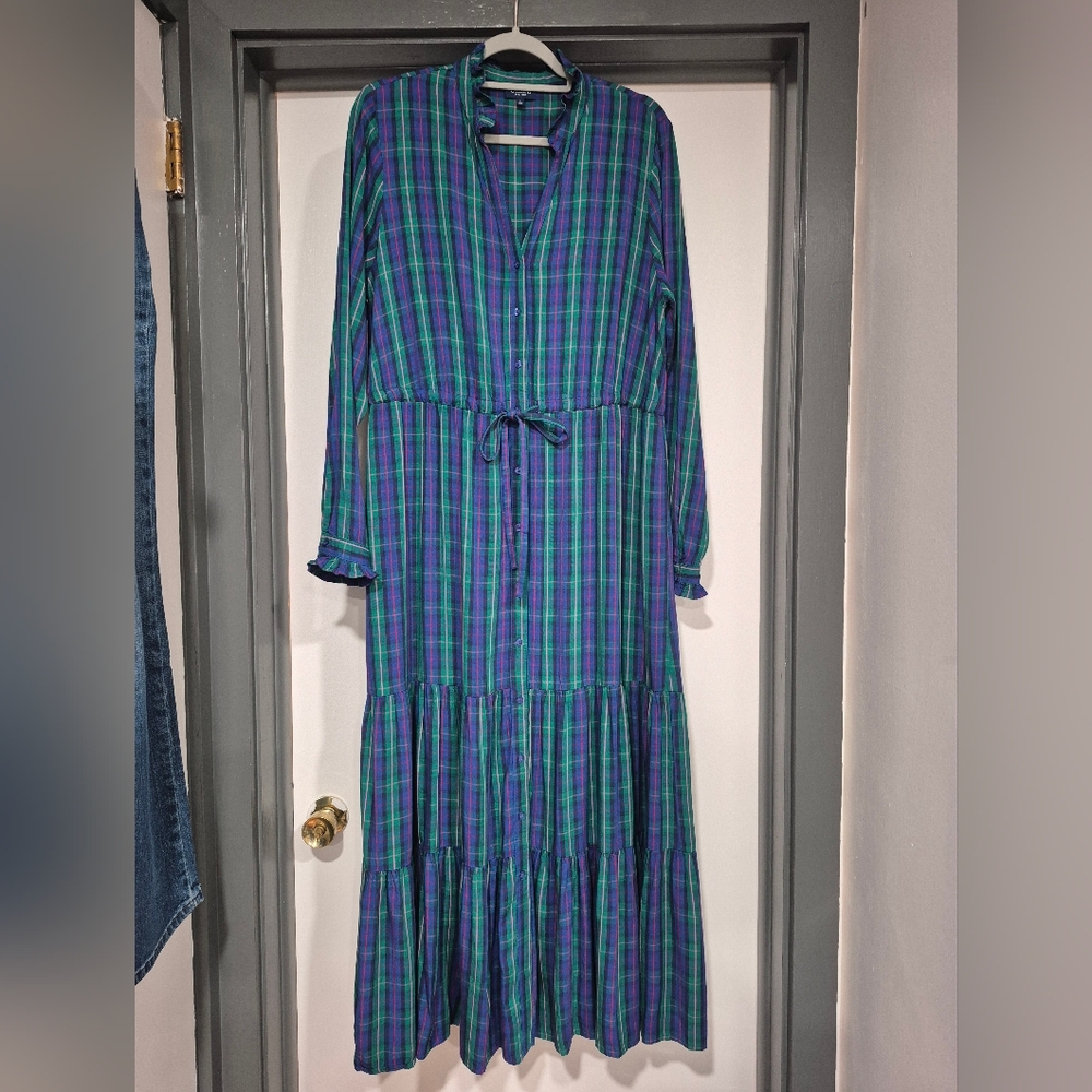 EUC Chaps Country Chic Plaid Long Sleeve Maxi Dress